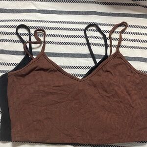 Two SHEIN black & Brown Ribbed CropTops